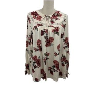 NWOT Torrid Tie-Neck Long Sleeve Blouse Womens 1X White Shayla Floral Birch